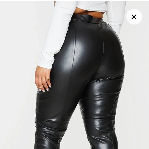 Plus leather Black PU Stitch Detail Straight Leg Pants never worn - Picture 5 of 5